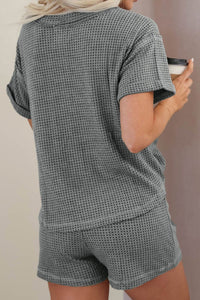 Waffle-Knit Short Sleeve Top and Shorts Lounge Set Trandify deal