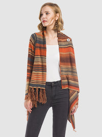 Angel Wings Tassel Striped Open Front Long Sleeve Cardigan Trandify Deal