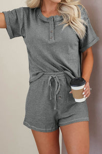 Waffle-Knit Short Sleeve Top and Shorts Lounge Set Trandify deal