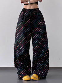 Plus Size Drawstring Joggers with Floral Heart Design – Trendy Comfortable Women’s Pants
