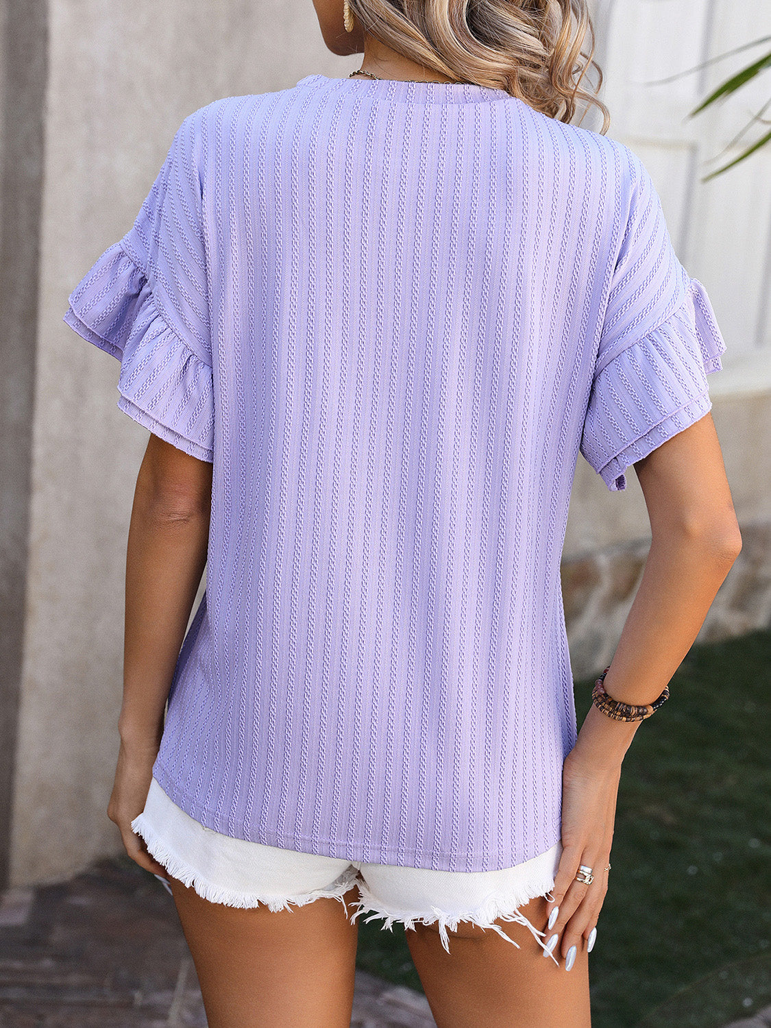 Ruffled Round Neck Short Sleeve Top Trandify deal
