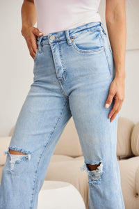 RFM Full Size Tummy Control High Waist Raw Hem Distressed Jeans Trandify deal