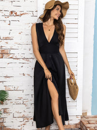 Full Size Slit V-Neck Sleeveless Midi Dress Trandify deal
