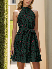 Frill Grecian Neck Tie Waist Mini Dress Trandify Deal