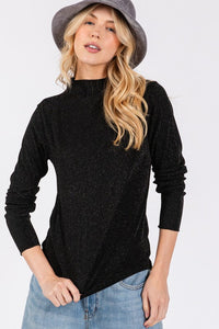 SAGE + FIG Glitter Mock Neck Lettuce Hem Long Sleeve Top Trandify Deal