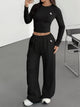 Women's Two-Piece Outfit - Casual Long Sleeve Top & Wide Leg Pants Set