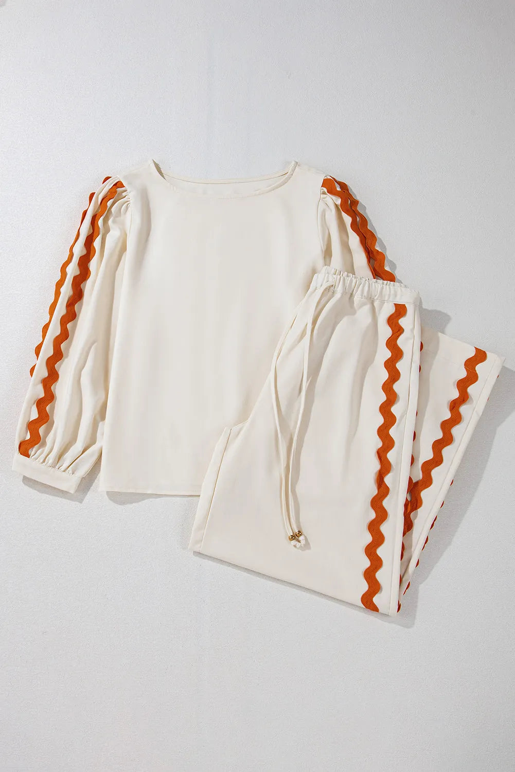 Round Neck Long Sleeve Top and Drawstring Pants Set Trandify Deal