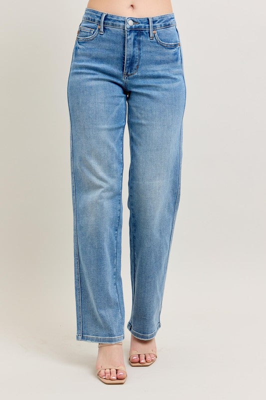 Plus Size Tummy Control Jeans: Vintage Wash Straight Leg