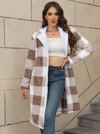 Cozy Plaid Fleece Longline Winter Coat for Women