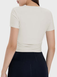 Millennia Ruched Round Neck Short Sleeve Active T-Shirt Trandify deal