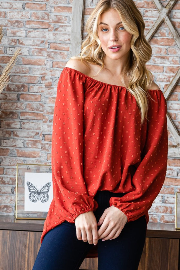Heimish Full Size Swiss Dot Off Shoulder Top Trandify Deal