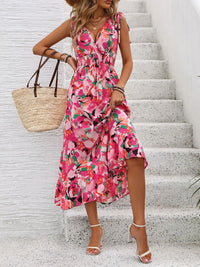 Perfee Ruffled Smocked Printed Sleeveless Dress Trandify deal