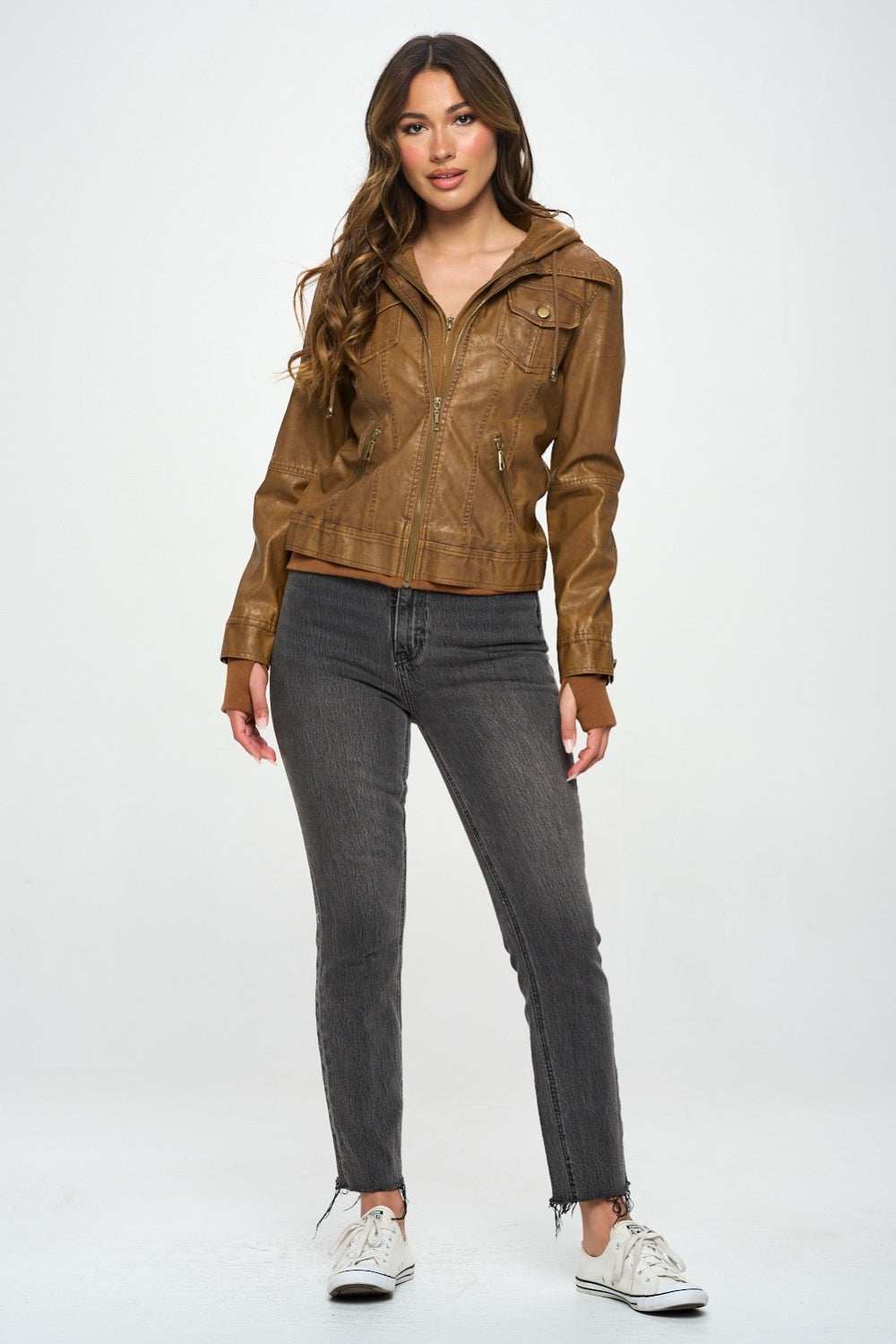 Coalition LA Double Zip Hooded Long Sleeve Jacket Trandify Deal
