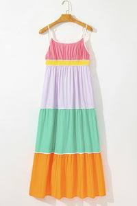 Color Block Flowy Tiered Maxi Dress with Pockets for Women – Boho Summer Dress – Trendy Casual Outfit – TrandifyDeal