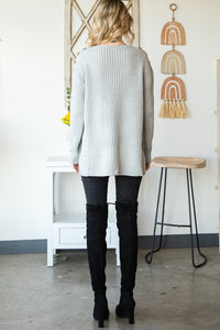 Side Slit Boat Neck Long Sleeve Sweater Trandify Deal