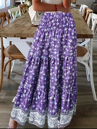 Full Size Tiered Printed Elastic Waist Skirt Trandify deal