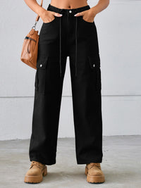 Drawstring Mid-Rise Waist Straight Cargo Jeans Trandify deal
