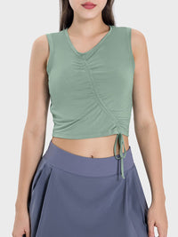 Millennia Drawstring Ruched Wide Strap Active Tank Trandify deal