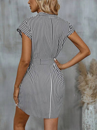 Tied Striped Cap Sleeve Mini Dress Trandify deal