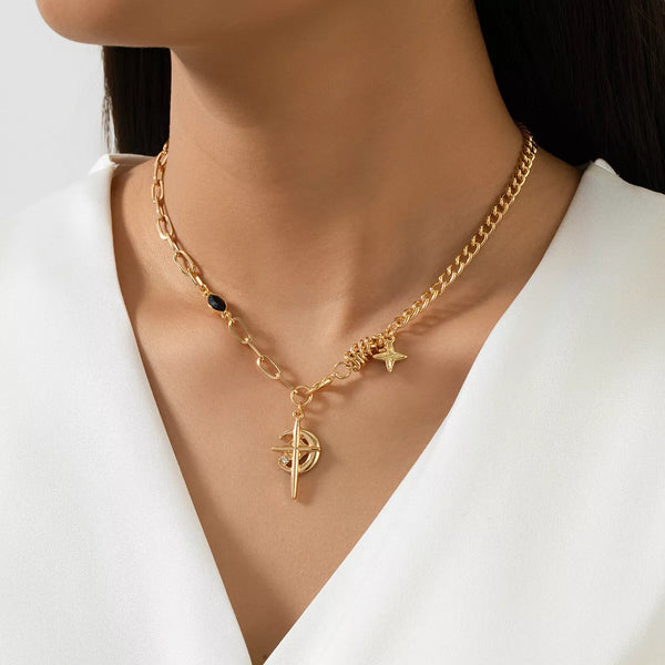 Dainty 18K Gold Cross Pendant Necklace for Women