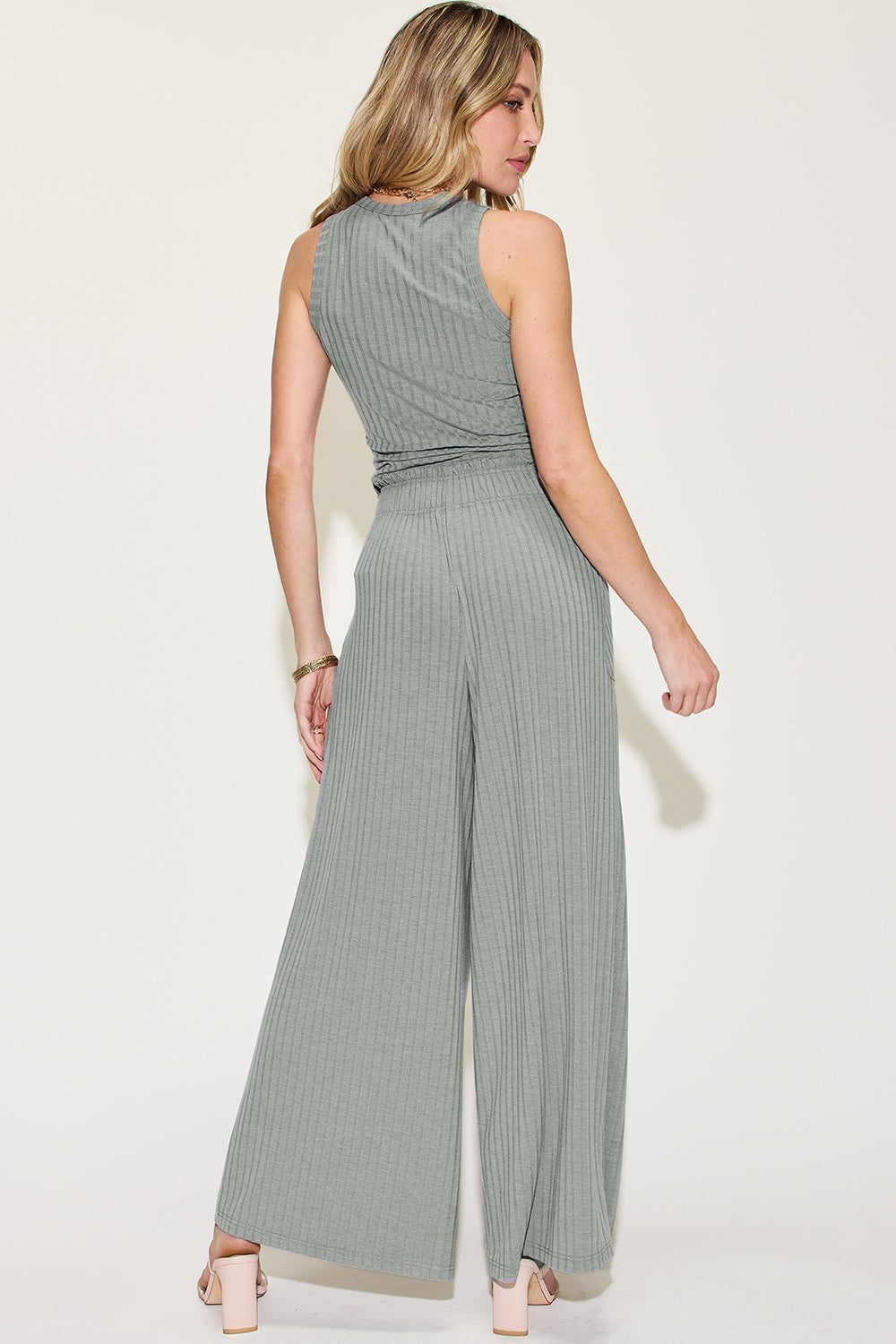 Basic Bae Full Size Ribbed Tank and Wide Leg Pants Set Trandify Deal