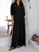 Women's Button Down Wide Leg Set
