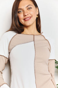 Double Take Color Block Exposed Seam Top Trandify Deal