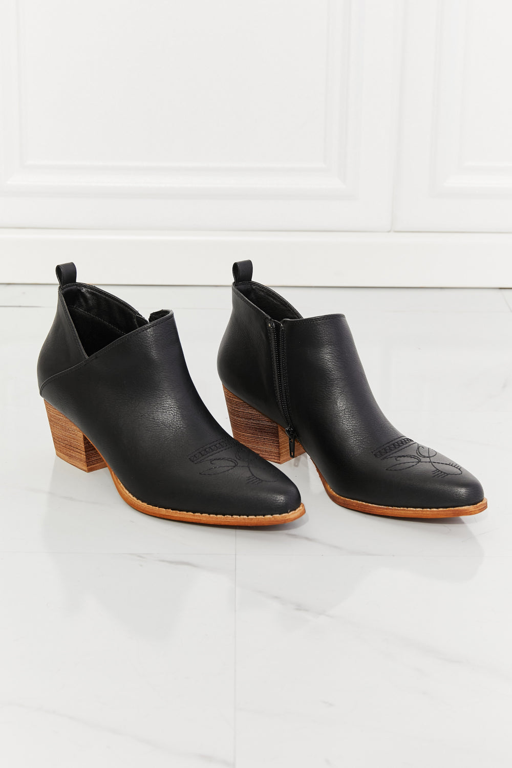 MMShoes Trust Yourself Embroidered Crossover Cowboy Bootie in Black Trandify Deal