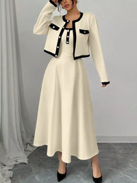 Contrast Trim Maxi Dress and Cardigan Set