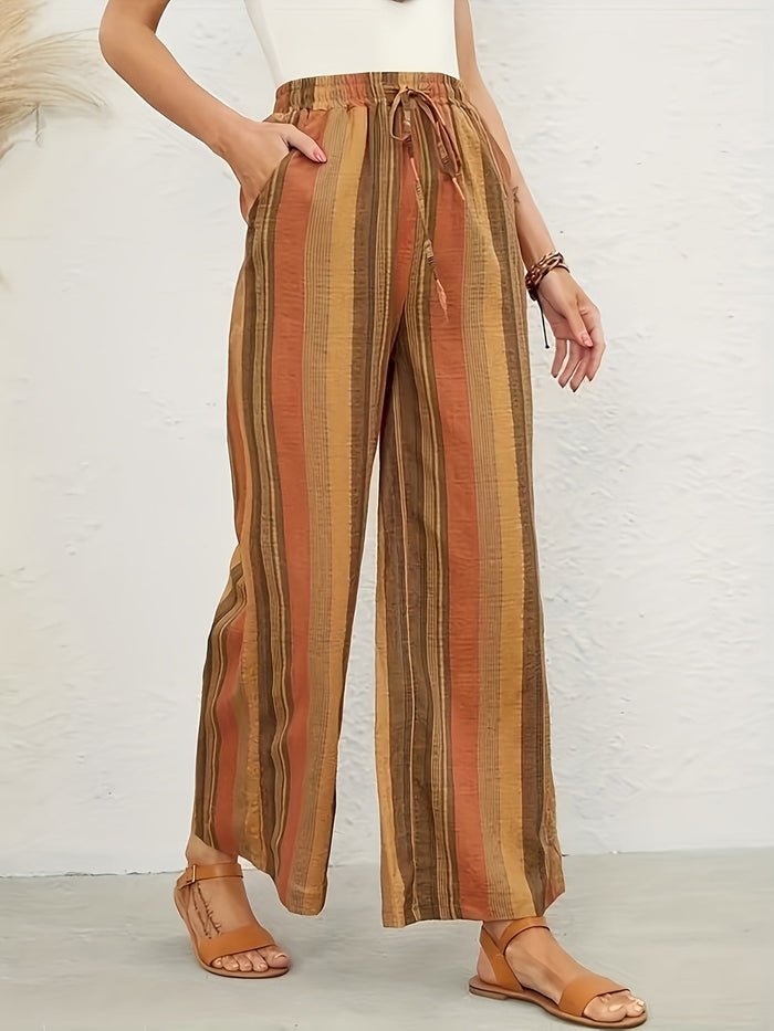 Full Size Drawstring Striped Wide Leg Pants Trandify deal