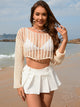 Openwork Boat Neck Long Sleeve Cover-Up Trandify deal