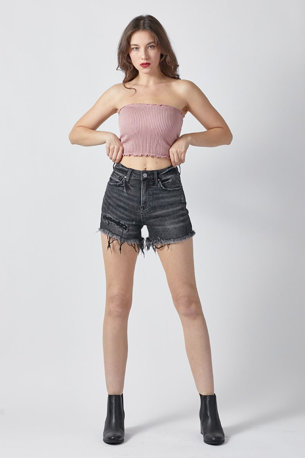 RISEN Raw Hem Denim Shorts with Pockets Trandify deal