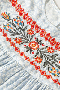 Embroidered Round Neck Cap Sleeve Blouse - Trandify Deal