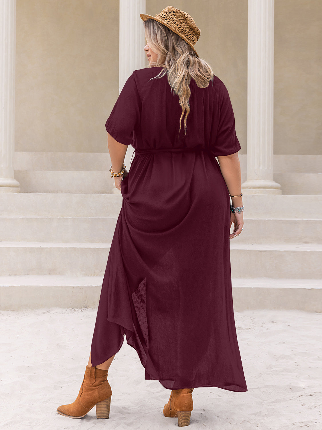 Plus Size Round Neck Half Sleeve Dress Trandify deal