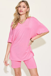 Basic Bae Full Size V-Neck Drop Shoulder T-Shirt and Shorts Set Trandify Deal