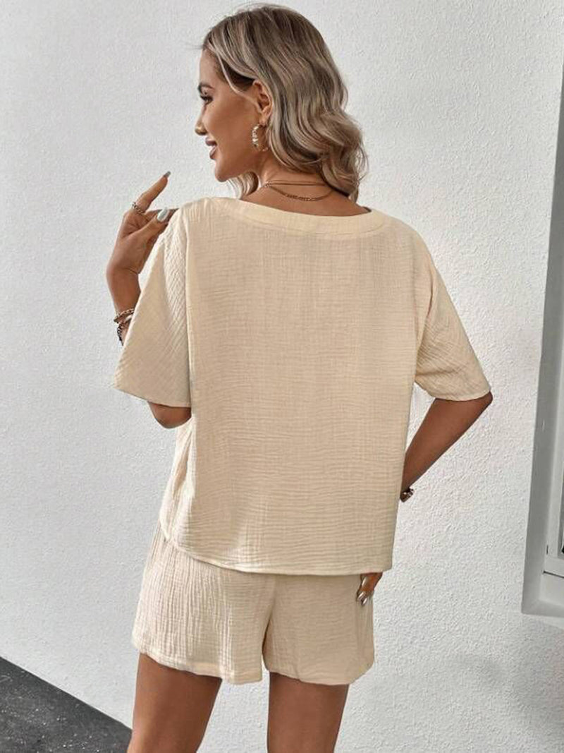 V-Neck Half Sleeve Top and Shorts Set - Trandify Deal