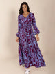 Printed Tie Neck Balloon Sleeve Maxi Dress in a floral pattern, showing the tie detail and full sleeves.