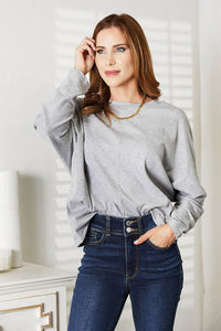 Double Take Seam Detail Round Neck Long Sleeve Top Trandify Deal