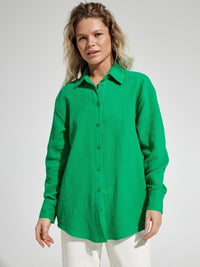 Textured Collared Neck Long Sleeve Shirt Trandify deal