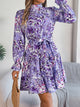 Printed Mock Neck Flounce Sleeve Mini Dress Trandify deal