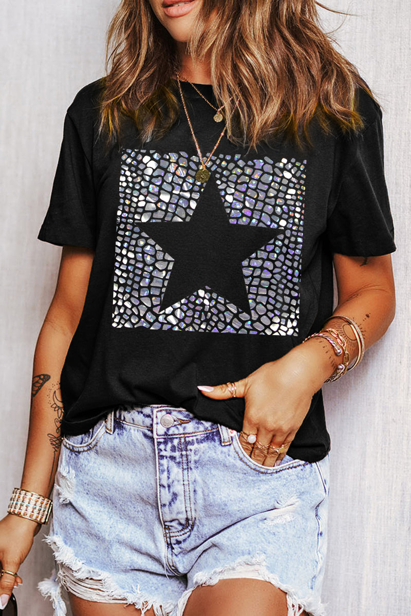 Star Round Neck Short Sleeve T-Shirt - Trandify Deal