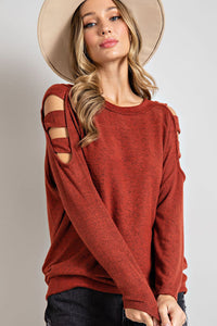 Cutout Round Neck Long Sleeve Top Trandify Deal