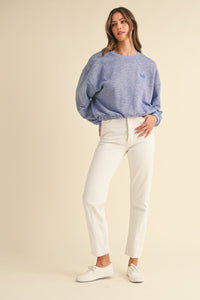 Mable Round Neck Letter Embroidery Crop Sweatshirt Trandify Deal