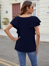 Ruffled V-Neck Short Sleeve Top Trandify deal