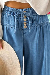 Drawstring Elastic Waist Wide Leg Jeans Trandify Deal