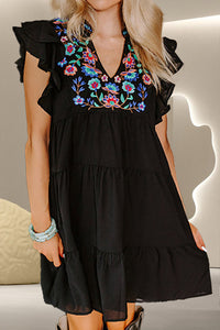 Embroidered Ruffled Cap Sleeve Mini Dress Trandify deal