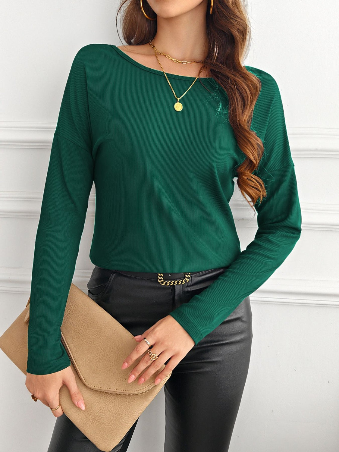 Lace Detail Butterfly Back Round Neck Long Sleeve T-Shirt Trandify Deal