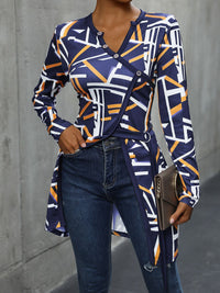 Perfee Geometric Surplice Long Sleeve T-Shirt Trandify deal