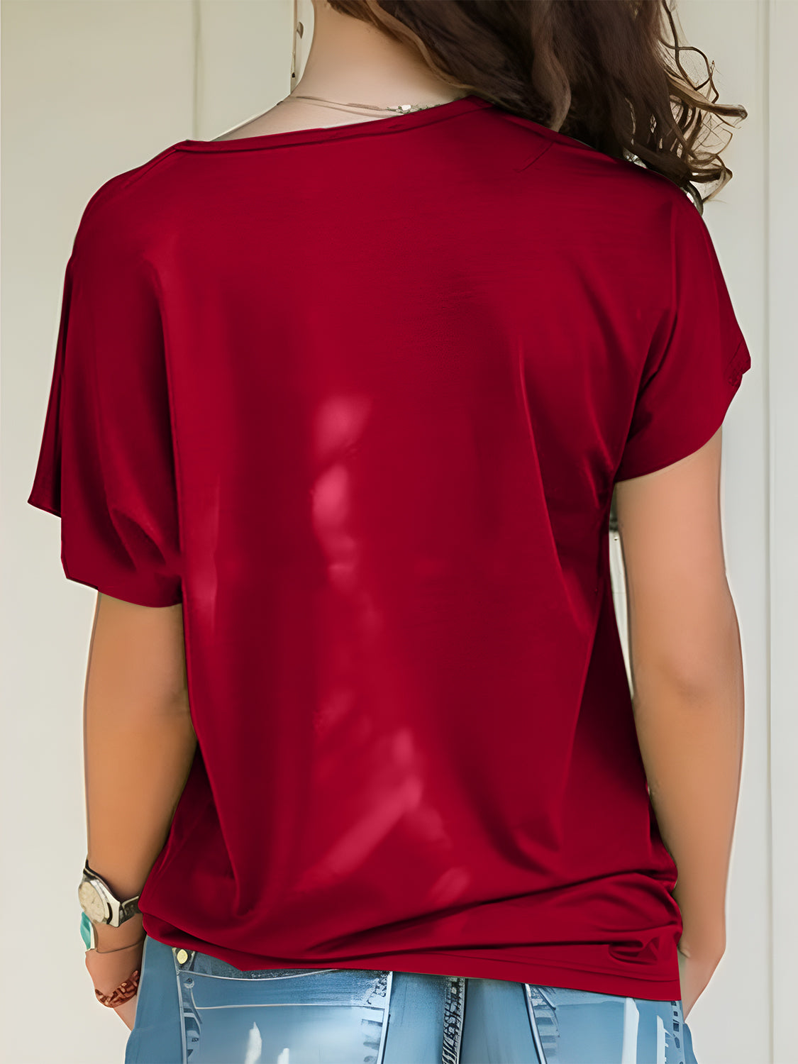 Asymmetrical Neck Short Sleeve T-Shirt Trandify Deal