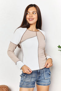 Double Take Color Block Exposed Seam Top Trandify Deal